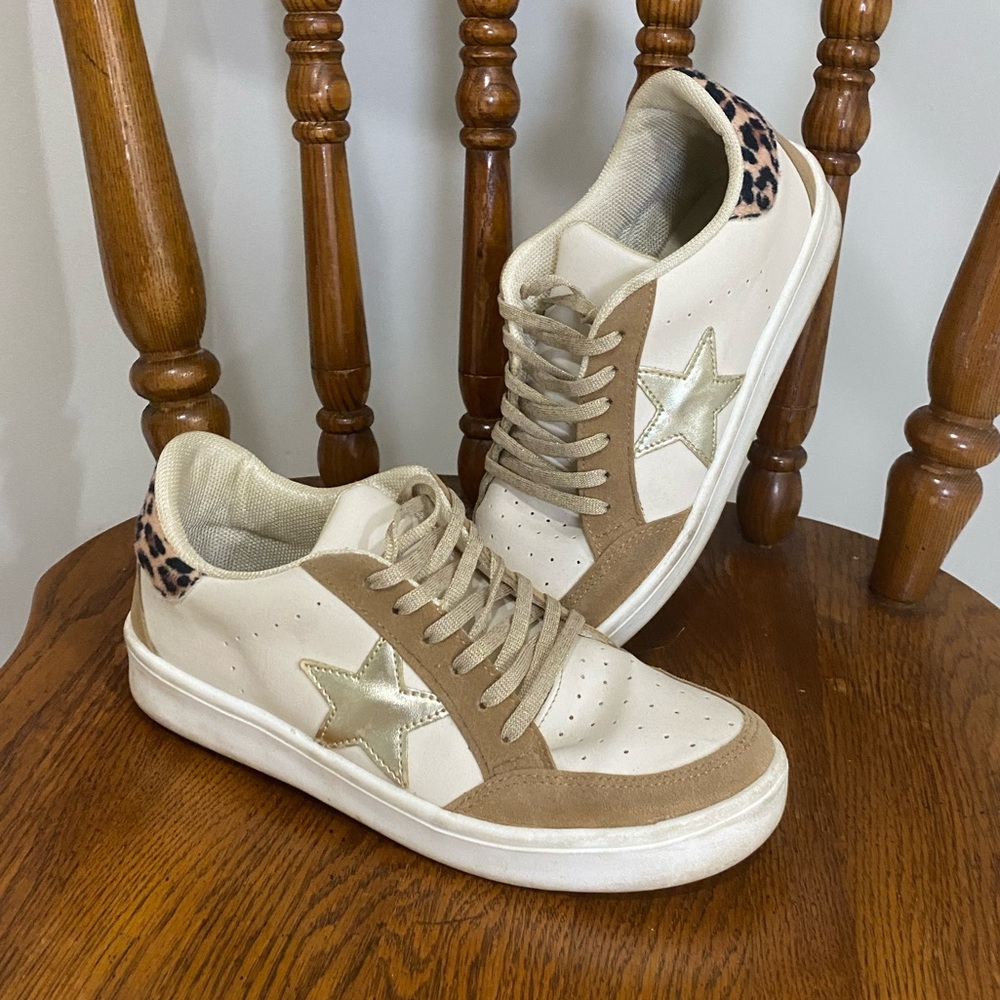Chic Cream and Gold Star Sneakers
